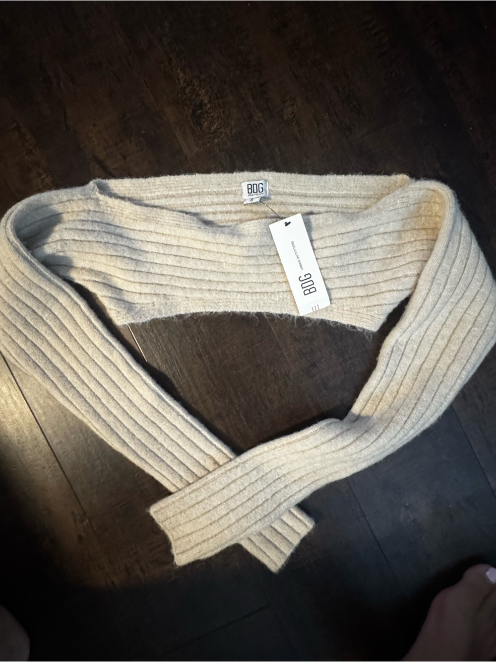 BDG Ribbed Knit Cowl Sweater Scarf in Light Beige